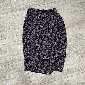 Rag & Bone Midi Skirt 100% Silk Floral Slit Navy Purple Wrap Style Zip Back 4